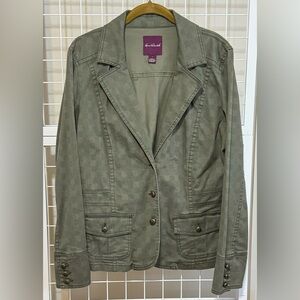Gloria Vanderbilt Olive Green Checkered Blazer Large